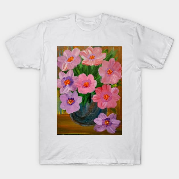 Abstract flowers metallic blue and turquoise vase T-Shirt by kkartwork